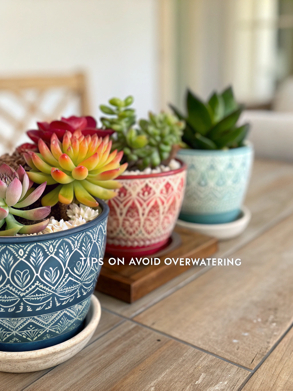 Rows of potted succulent plants on a wooden store table